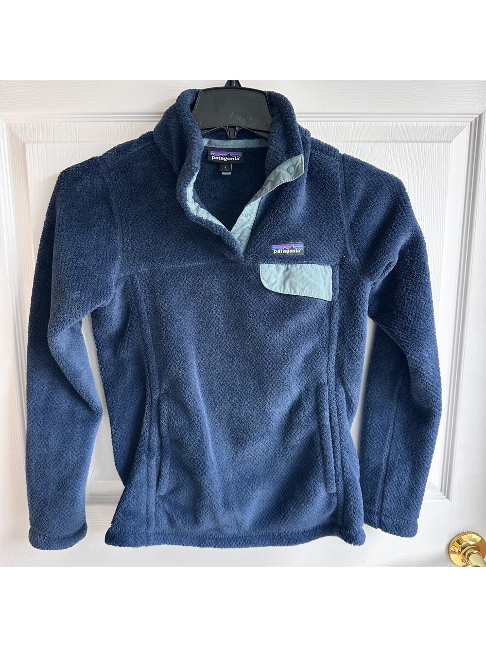 Patagonia Re-Tool Snap-T Pullover Fleece Navy Blue Light Blue Women's Small